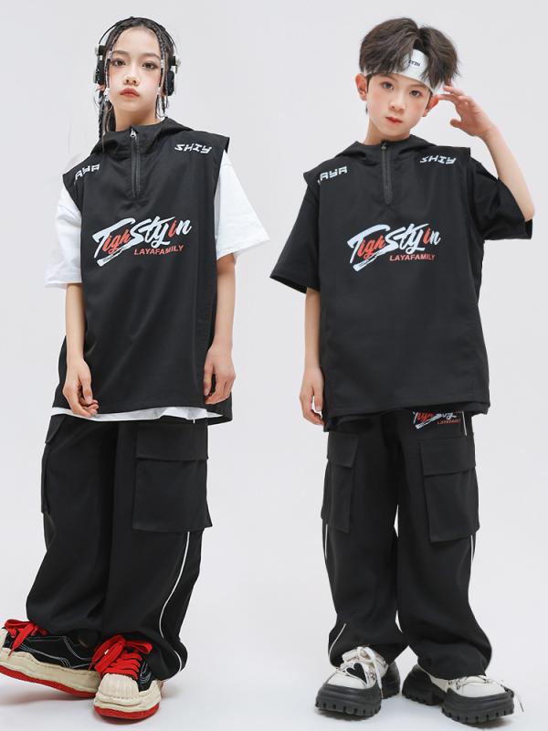 キッズ ダンスウェア 男の子 女の子 ユニセックス ヒップホップ ストリート ジャズダンス 発表会 練習着 レッスン ステージ 衣装 ポリエステル 柔らかい セットアップ 上下セット