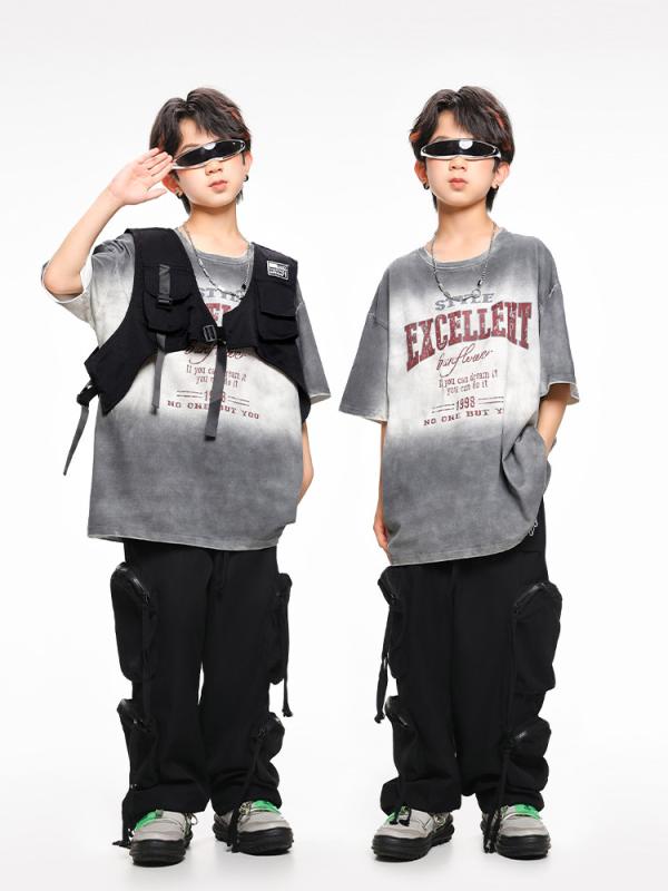 キッズ ダンス衣装 男の子 女の子 ストリート ヒップホップ 半袖 セットアップ ゆったり ルーズ 発表会 練習着 パフォーマンスウェア ポリエステル スポーティ 春夏 ジュニア向け おしゃれ クール