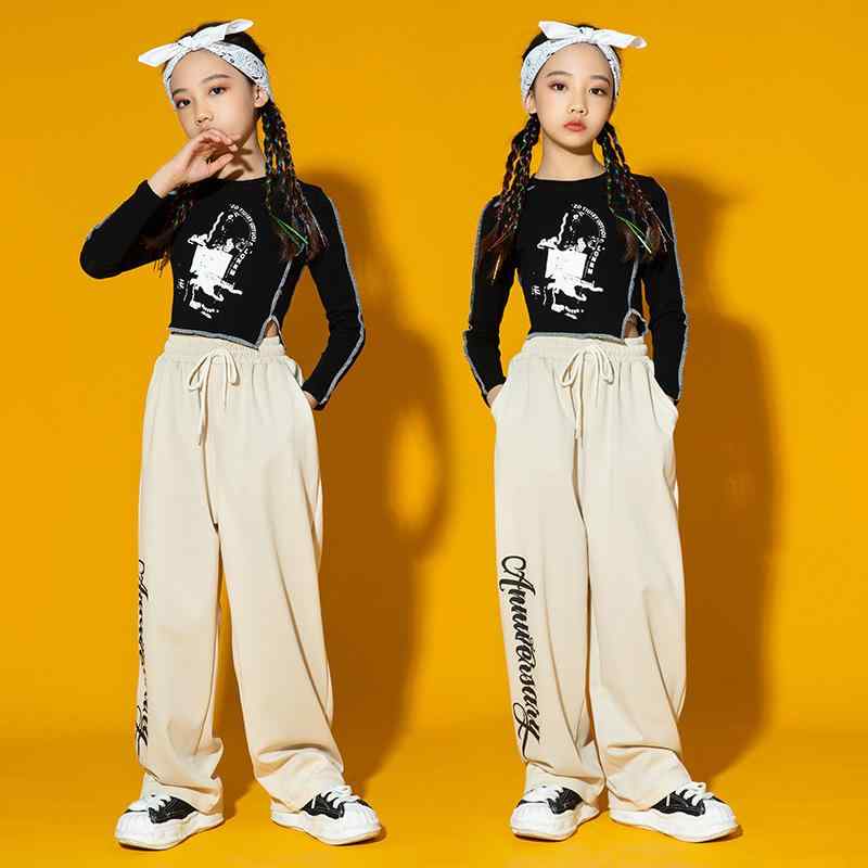 ダンス衣装 キッズ 女の子 ヒップホップ ストリート ジャズ 発表会 ステージ モデル ファッションショー トレンド おしゃれ パフォーマンスウェア 綿 ソフト セットアップ ブラック ベージュ