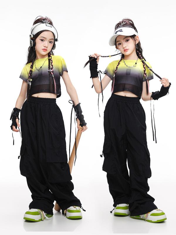 ダンスウェア キッズ 女の子 子供用 ジャズ ヒップホップ ストリート 衣装 練習着 レッスン着 発表会 パフォーマンス クロップド丈 お腹見せ スポーティ カジュアル セットアップ ポリエステル 韓国風 春夏