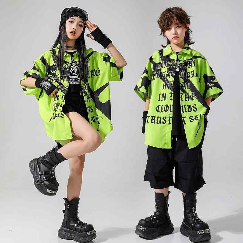 キッズ ダンスウェア 男の子 女の子 男女兼用 ヒップホップ ストリート ジャズ セットアップ 練習着 レッスン 発表会 ステージ衣装 おしゃれ かっこいい 迷彩柄 グリーン ブラック 韓国風 綿混 コットン カジュアル