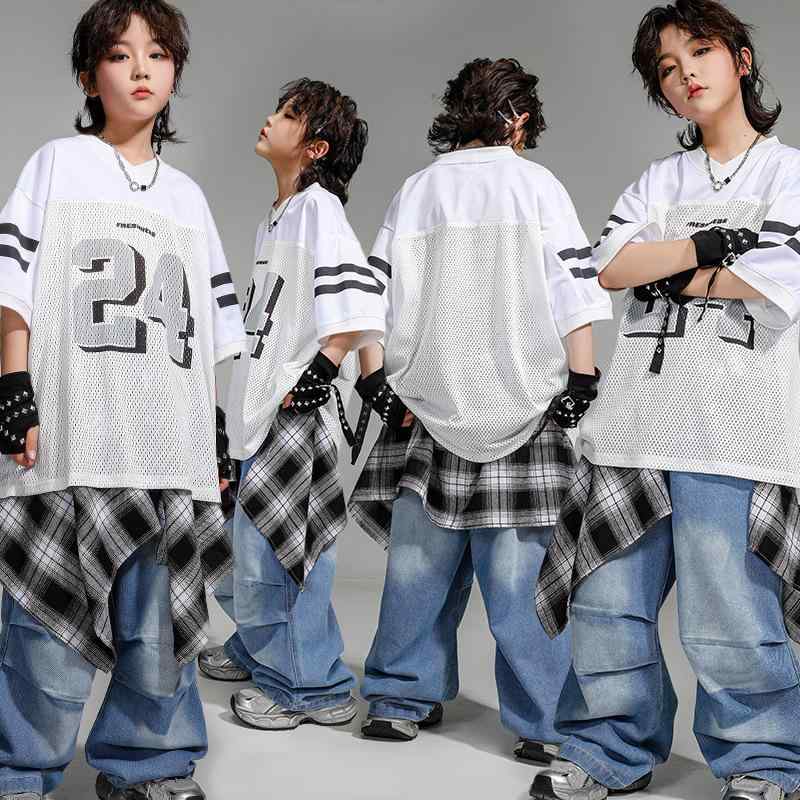キッズ ダンス衣装 男の子 女の子 ストリート ヒップホップ スポーツ 半袖 Tシャツ デニム パンツ セットアップ ゆったり ルーズ 伸縮性 ストレッチ 発表会 練習着 イベント カジュアル 通年
