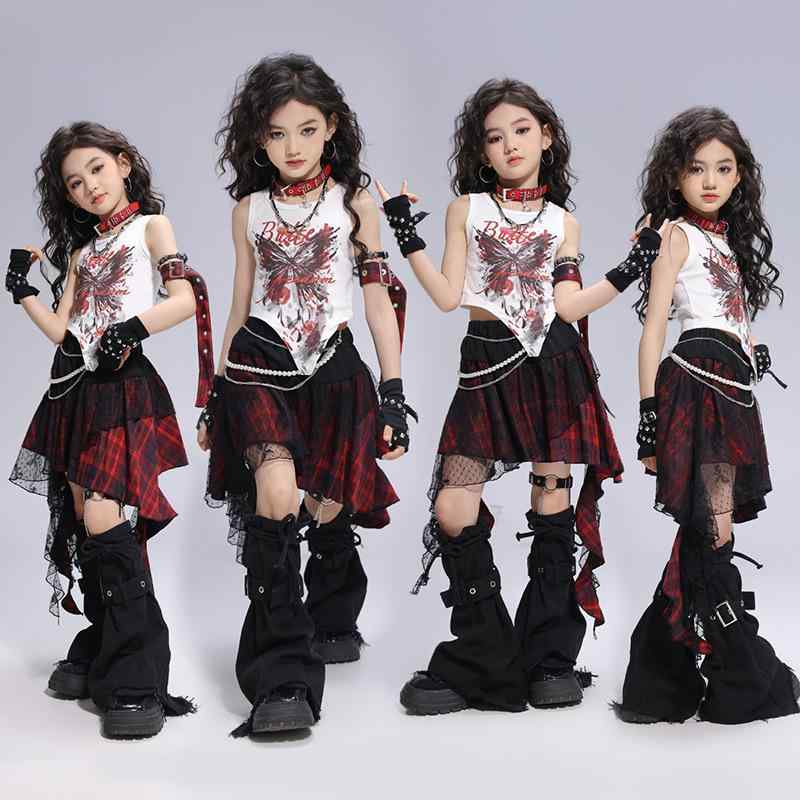 キッズ 女の子 ダンス衣装 ジャズダンス ストリート ヒップホップ ステージ 発表会 演出服 ガールズアイドル風 クール おしゃれ ファッションショー ランウェイ 伸縮性 セットアップ 通年