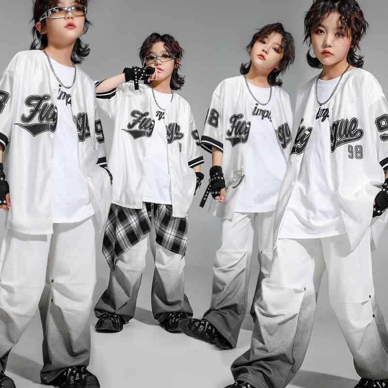 キッズ ダンスウェア 男の子 女の子 ジュニア ヒップホップ ストリート 半袖 ベースボールシャツ セットアップ 上下セット 発表会 ステージ衣装 練習着