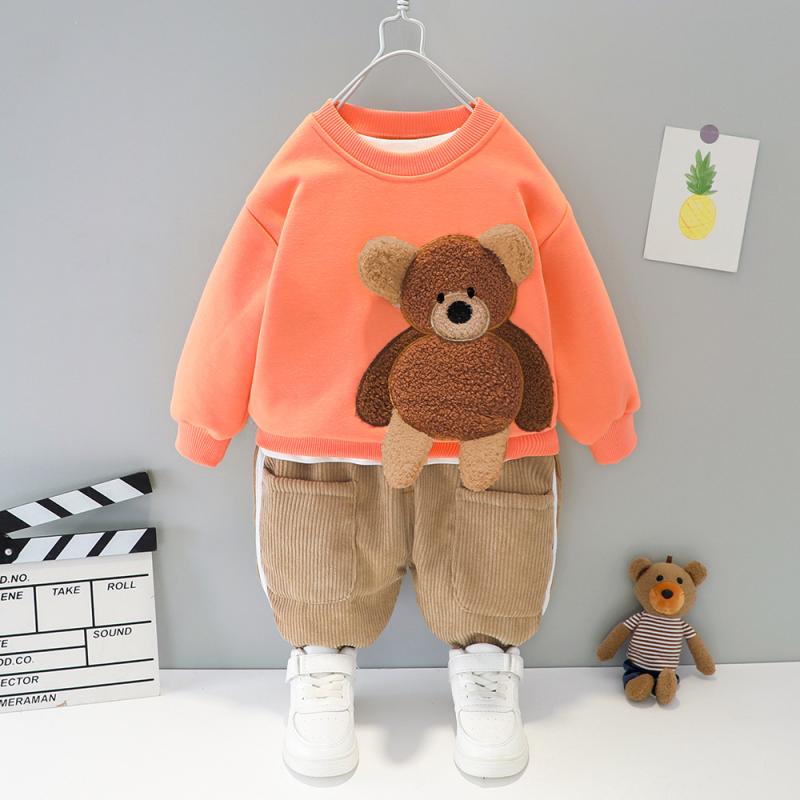 キッズ セットアップ 男女兼用 ベビー 幼児 秋冬 裏起毛 厚手 暖かい 防寒 韓国風 綿 コットン 長袖 プルオーバー パンツ 上下セット キャラクター ボーダー柄 かわいい おしゃれ 普段使い 部屋着 通園 通学