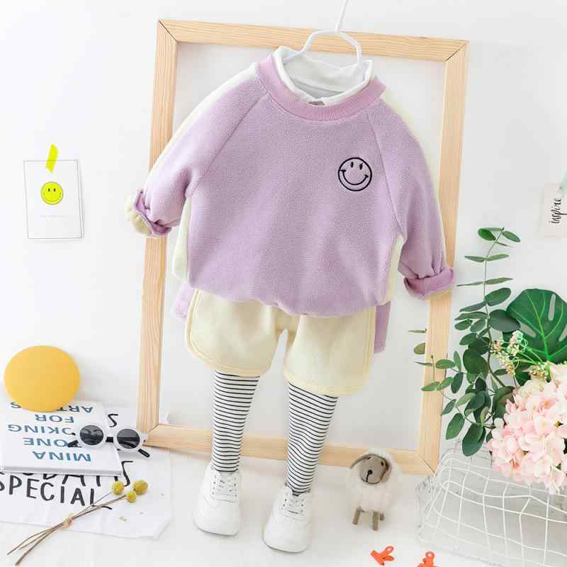 キッズ セットアップ 女の子 ベビー 秋冬 裏起毛 かわいい スウェット トレーナー パンツ 上下セット 綿 厚手 暖か 防寒 カジュアル 韓国風 普段着 お出かけ 1歳 2歳 3歳 乳幼児服 イエロー パープル ピンク 2点セット