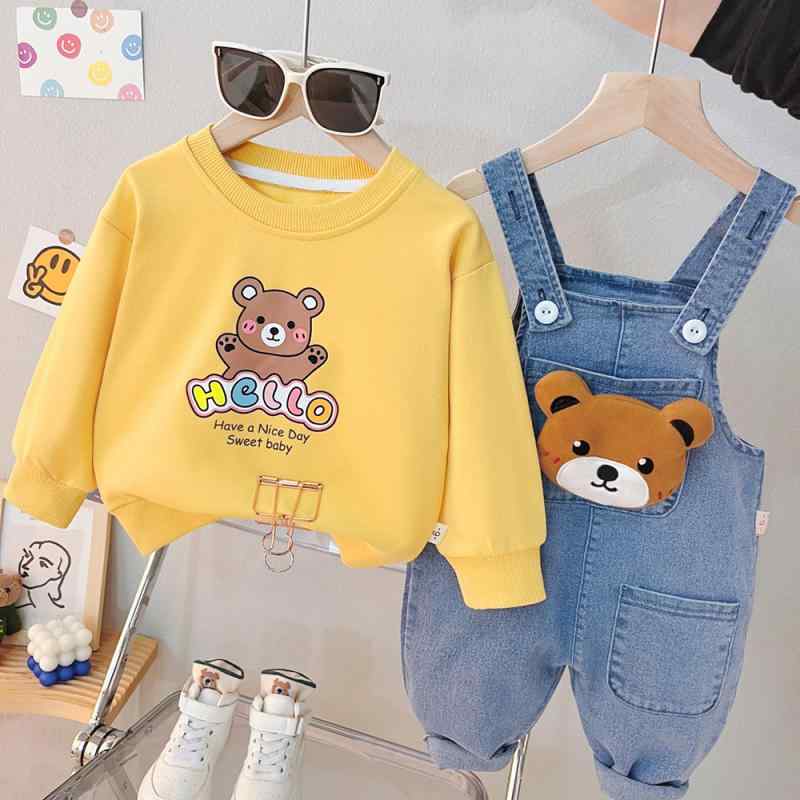 ベビー服 男の子 キャラクター オーバーオール 長袖トップス セットアップ ツーピース 韓国風 おしゃれ かわいい 普段使い お出かけ 柔らか素材 綿 春秋 グレー ベージュ イエロー