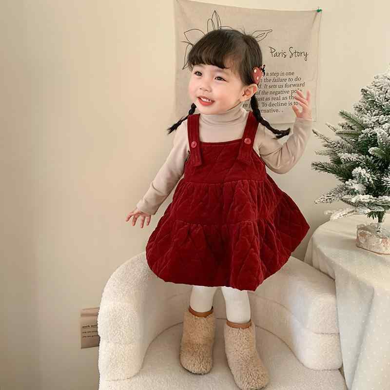 ジャンパースカート 女の子 ベビー キッズ 中綿入り 厚手 冬 防寒 プリンセスドレス かわいい 綿 裏地 普段着 お出かけ 赤 レッド