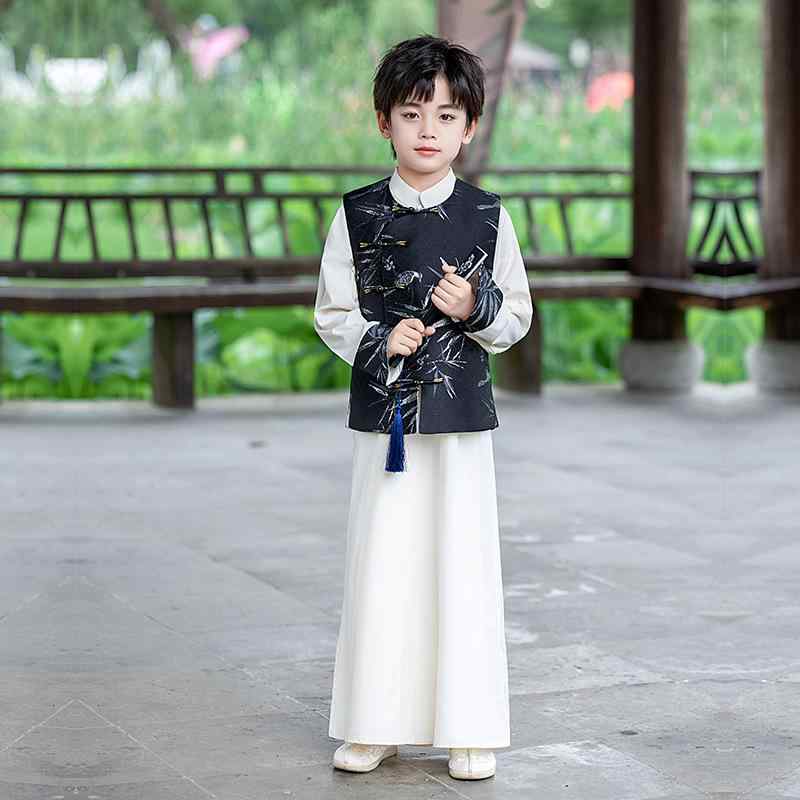 漢服 男の子 男児 新中式 唐装 中国古典衣装 民族衣装 ストライプ柄 ポリエステル 柔らかな肌触り 学園祭 発表会 演劇 舞台衣装 イベント カジュアル