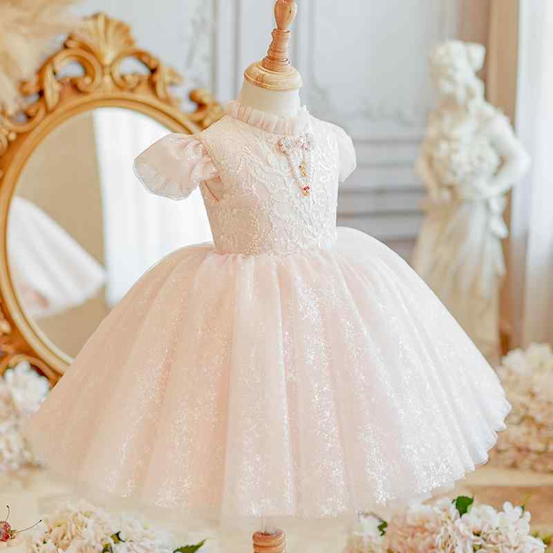 ドレス 女の子 ベビー プリンセス チュール フォーマル 誕生日 1歳 百日祝い 結婚式 発表会 フラワーガール 華やか かわいい ポリエステル ピンク
