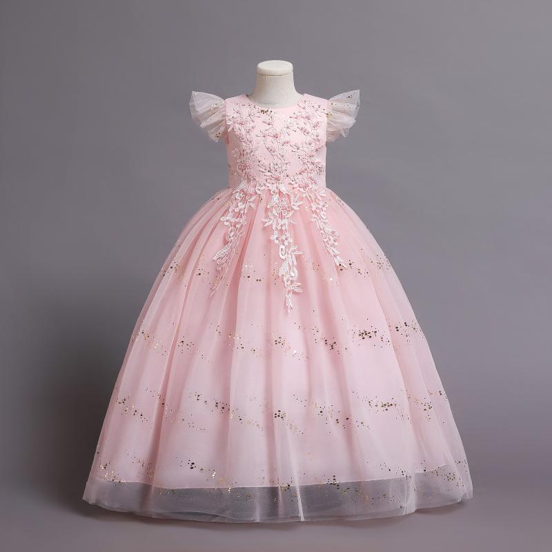 キッズ 女の子 プリンセスドレス ロング丈 フォーマルドレス 発表会 演奏会 結婚式 卒業式 かわいい 綿混 ポリエステル チュール 春夏