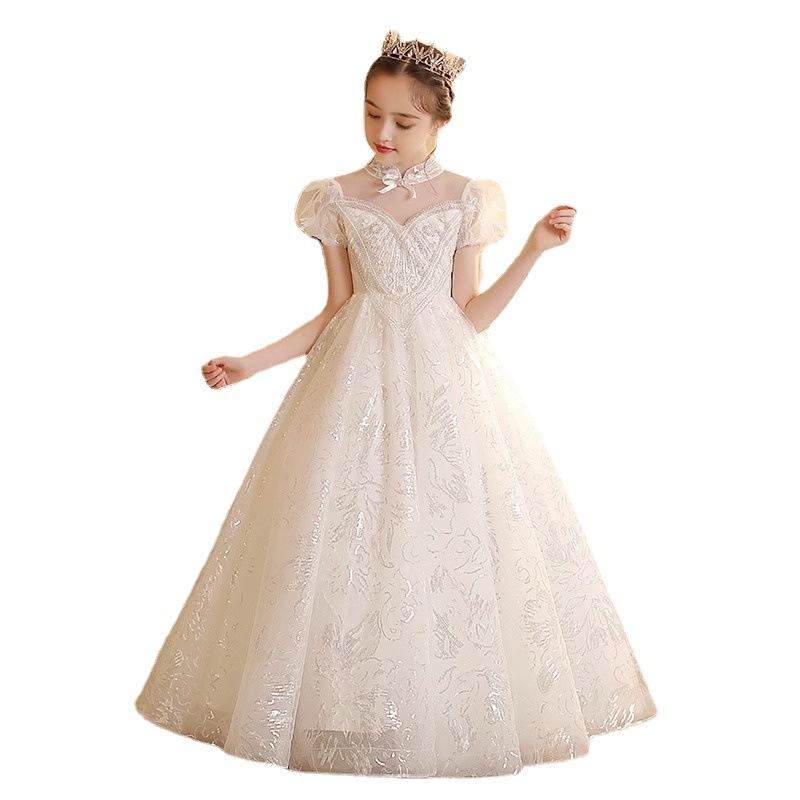 キッズ 女の子 ドレス ピアノ発表会 結婚式 フラワーガール フォーマル プリンセスライン ロングドレス 演奏会 ステージ衣装 コンクール 高品質 ポリエステル素材 ジュニア ガールズ 小学生向け