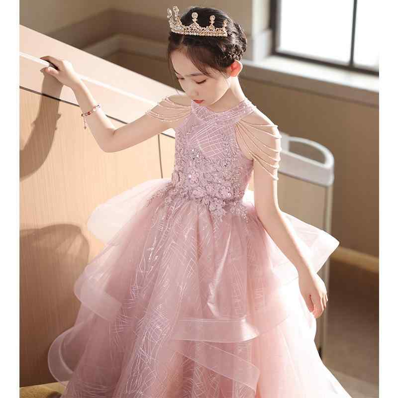 ドレス キッズ 女の子 誕生日 プリンセス フラワーガール 発表会 ピアノ発表会 結婚式 演奏会 フォーマル セレモニー ロング丈 上品 かわいい ピンク