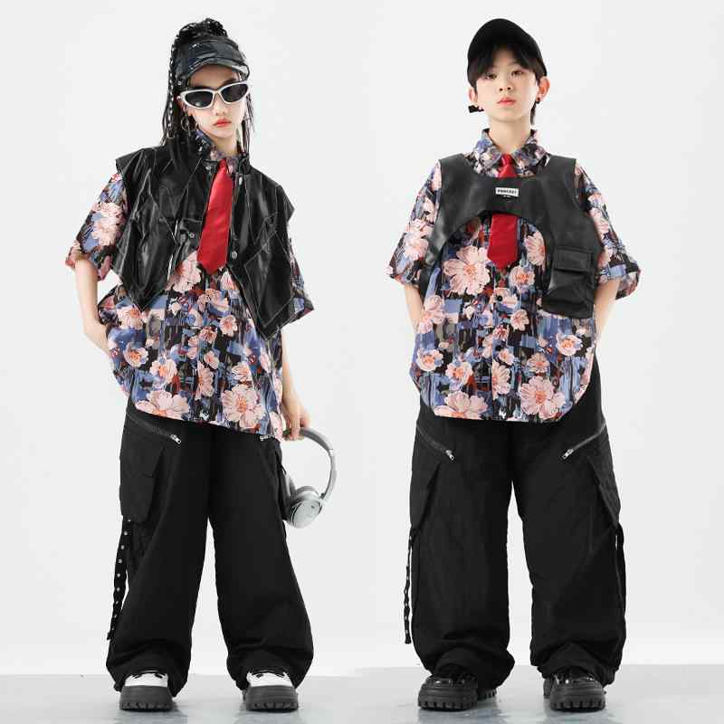 キッズ ダンスウェア 男の子 女の子 ストリート ヒップホップ ジャズ 半袖トップス 発表会 舞台 ステージ衣装 ドラム演奏 ポリエステル 練習着 クール