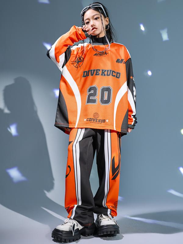 ダンス衣装 キッズ 男の子 女の子 ストリートダンス ヒップホップ 上下セット 長袖シャツ トップス 発表会 舞台 イベント 練習着 綿素材 柔らか 快適