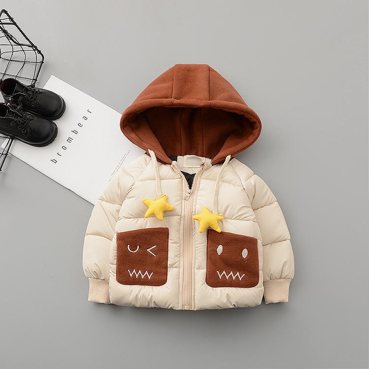 キッズ ベビー アウター 男の子 女の子 兼用 秋冬 フード付き キャラクター柄 かわいい 中綿ジャケット 厚手 防寒 フルジップ 韓国風 切り替え