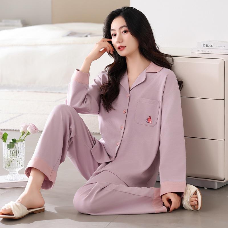 パジャマ レディース 女性用 開襟 襟付き 長袖 前開き 綿 コットン ルームウェア 部屋着 上下セット カジュアル リラックスウェア 普段使い ナイトウェア 肌触り快適