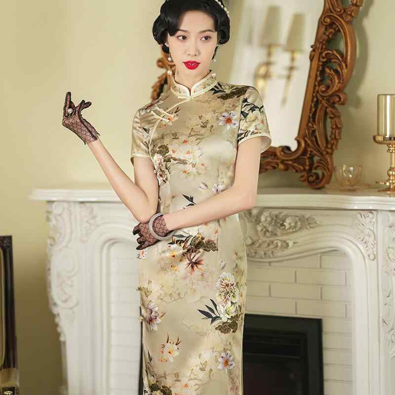 衣装 レディース 桑蚕地絹 瀬戸もの御召しもの ロング丈 今めかしい 組みかえる絵図面 照明ランプ色合い 半袖 曲がった合わせ 春夏 窈窕たる 伸縮性 レトロ フォーマル 寄り合い