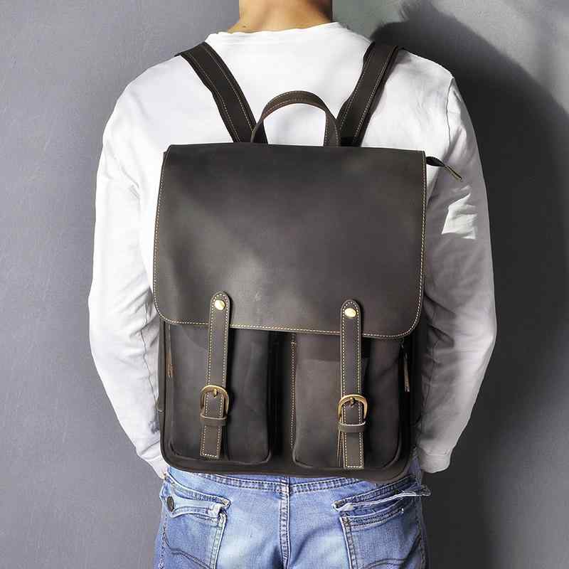 リュックサック メンズ 男性用 牛革 クレイジーホースレザー ヴィンテージ レトロ 大容量 耐摩耗性 アウトドア PC対応 通勤 通学 旅行 裏地 コットン