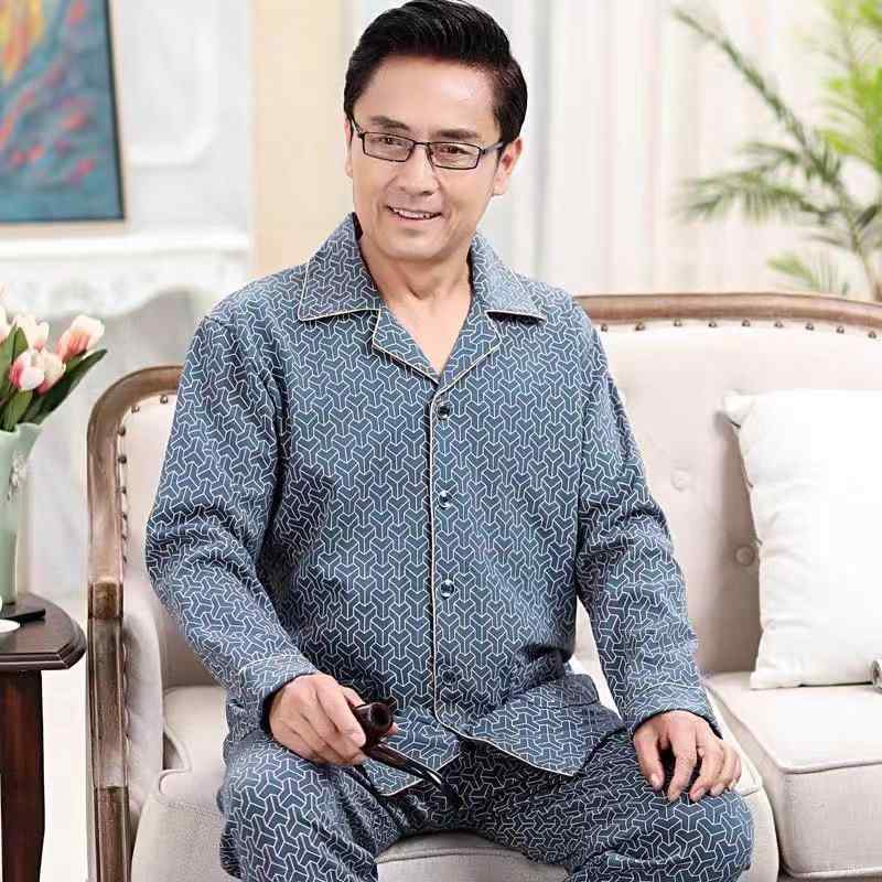 パジャマ メンズ 男性用 秋春 開襟 前開き 綿100% コットン 長袖 長ズボン 中高年 ミドル シニア 40代 50代 60代 部屋着 ルームウェア 上下セット セットアップ カジュアル ゆったり リラックス 高級感 プリント柄