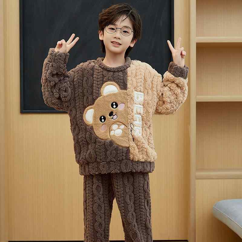 パジャマ キッズ 男の子 男児 小中学生 ジュニア サンゴフリース フランネル 厚手 保温 あったか 丸首 クルーネック キャラクター柄 ルームウェア 部屋着 上下セット セットアップ 秋冬