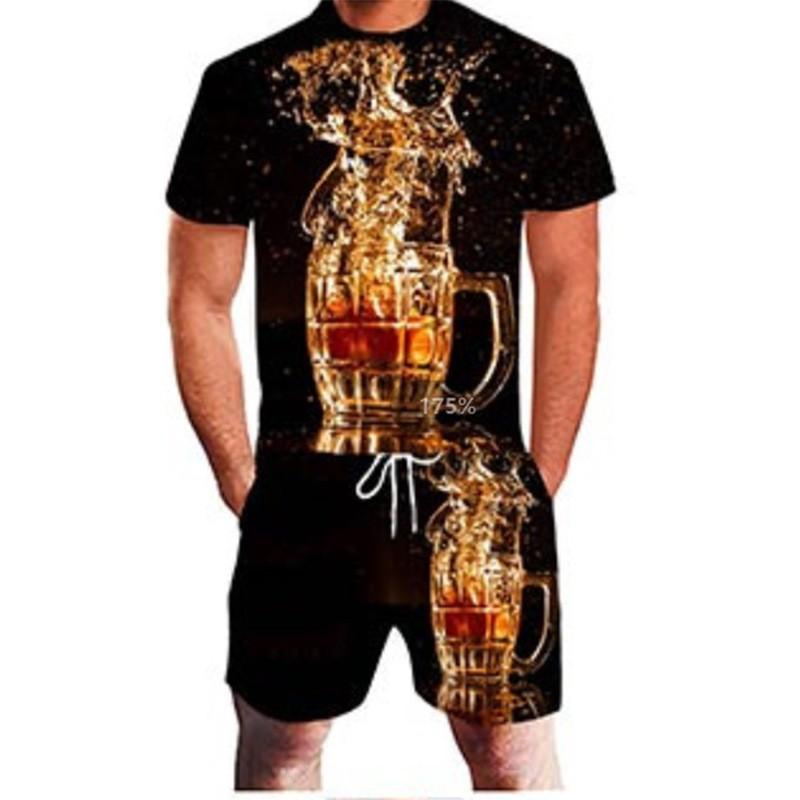 セットアップ メンズ 男性用 ビール祭り 3Dデジタルプリント 半袖 Tシャツ トップス ハーフパンツ 短パン 欧米風 夏 スポーツウェア カジュアル 普段使い レジャー アウトドア 上下組 メッシュ素材 ポリエステル 吸湿速乾 通気性