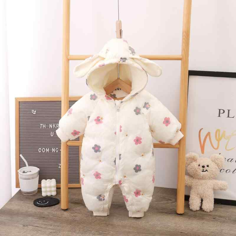 ロンパース ベビー 女の子 新生児 乳幼児 秋冬 裏起毛 中綿入り 保温 あったか 厚手 フード付き 前開き ジップアップ ポリエステル 長袖 ホワイト カバーオール 外出着 普段使い