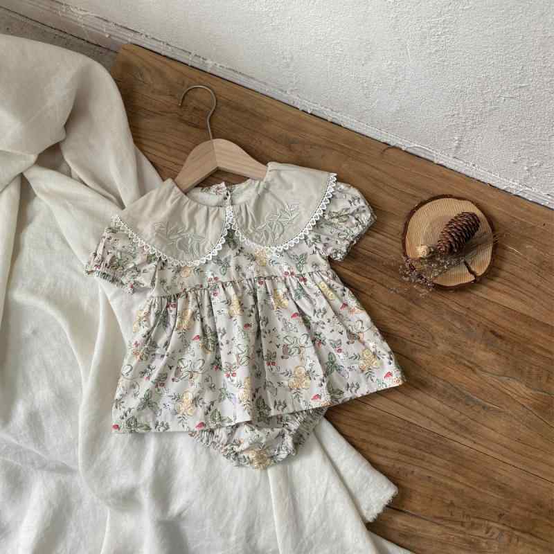 ロンパース 女の子 ベビー服 夏物 薄手 うさぎプリント 半袖 ワンピース風 コットン100% 縫い目なし 肌に優しい アプリコットグレー 小花柄