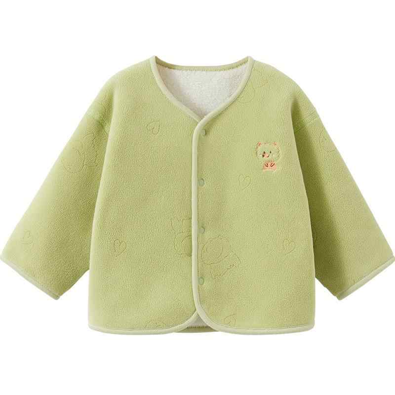 カーディガン ベビー キッズ 男の子 女の子 裏起毛 アウター 長袖 前開き 防寒 保温 温かい トップス 秋冬 ポリエステル 厚手 無地 普段使い 部屋着 通園 通学 カジュアル 羽織り 上着