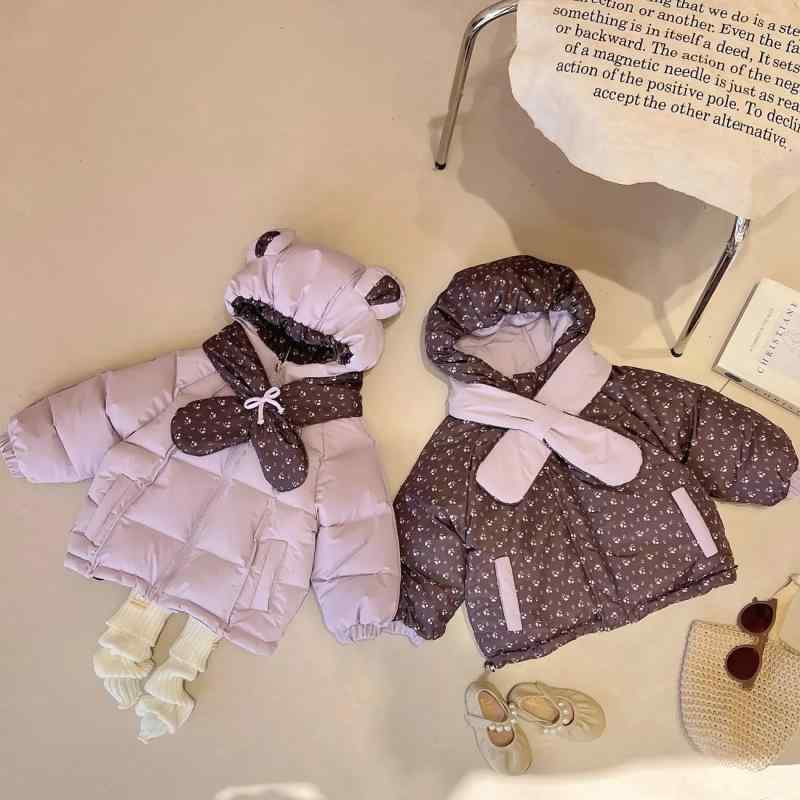 ジャケット キッズ 女の子 ベビー 冬物 リバーシブル 小花柄 中綿ジャケット 厚手 防寒 保温 アウター パープル 普段使い お出かけ カジュアル