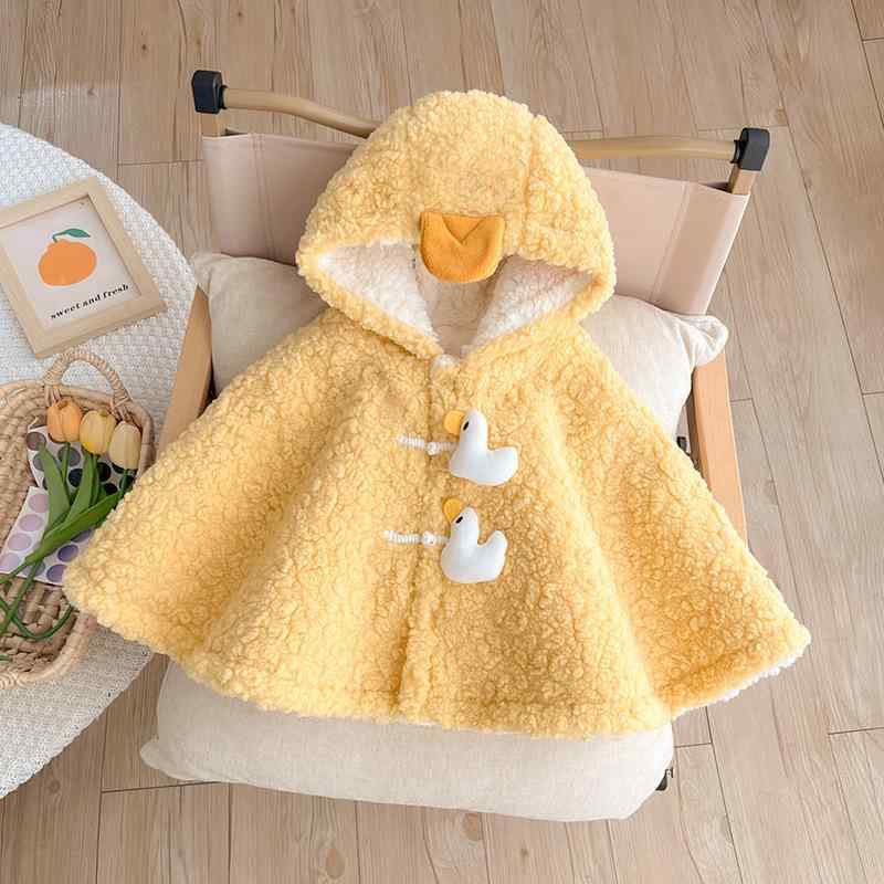 ベビー 女の子 新生児 ポンチョ ケープ マント フード付き 裏起毛 厚手 防風 あったか かわいい キュート プリンセス お出かけ 防寒 秋冬 アウター