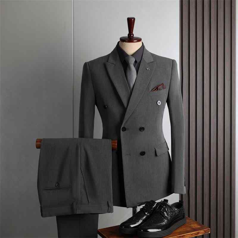 スーツ メンズ 男性用 高級感 ダブルブレスト 2つボタン 英国風 クラシック ビジネス フォーマル 礼服 結婚式 披露宴 パーティー スリム 細身 通年 オールシーズン セットアップ