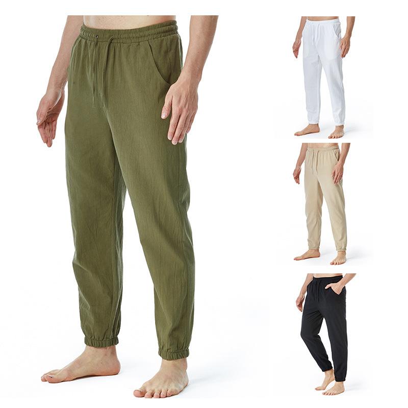 パンツ メンズ 男性用 綿麻 コットンリネン ドローストリング ウエストゴム ジョギング ランニング ヨガ 部屋着 ルームウェア カジュアル リラックス ボトムス ホワイト ブラック カーキ ミリタリーグリーン