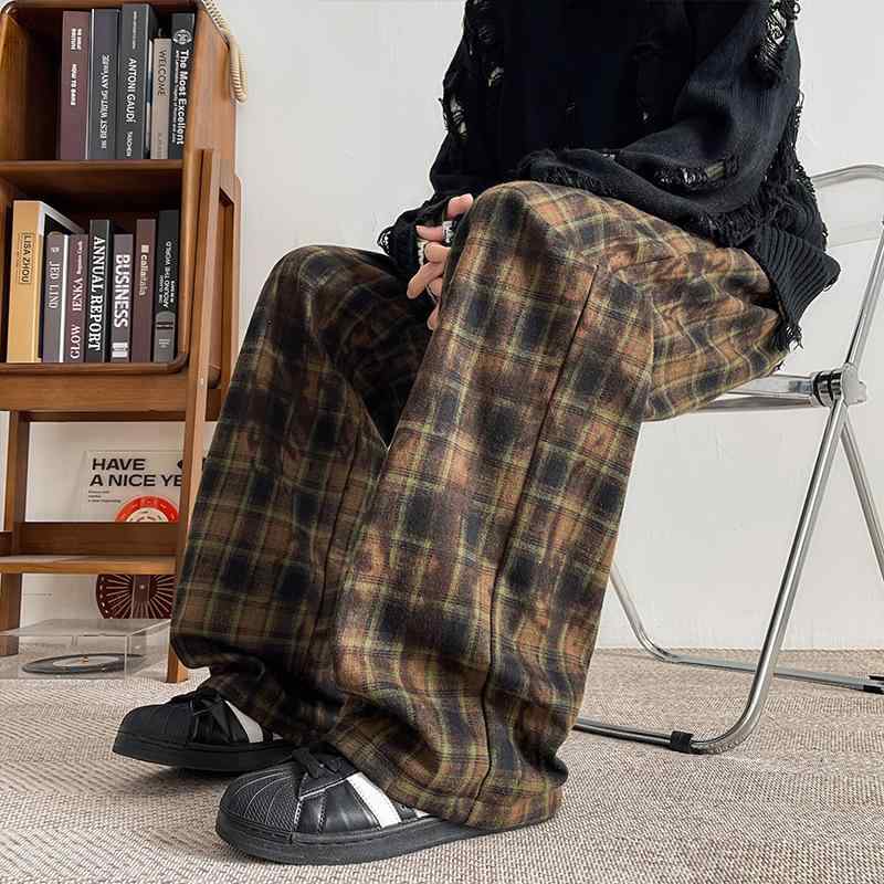 スウェットパンツ メンズ アメリカン レトロ チェック柄 切り替え ストレート 裏起毛 大きいサイズ ゆったり ドローストリング ウエスト紐 秋冬 普段使い 部屋着 カジュアル 暖か 伸縮性
