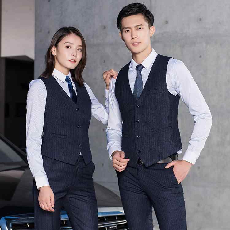 ベスト 男女兼用 ユニセックス ストライプ柄 ジレ オフィス ビジネス 事務服 制服 ホテル フロント マネージャー 企業向け OL通勤 セットアップ 春夏秋 ポリエステル