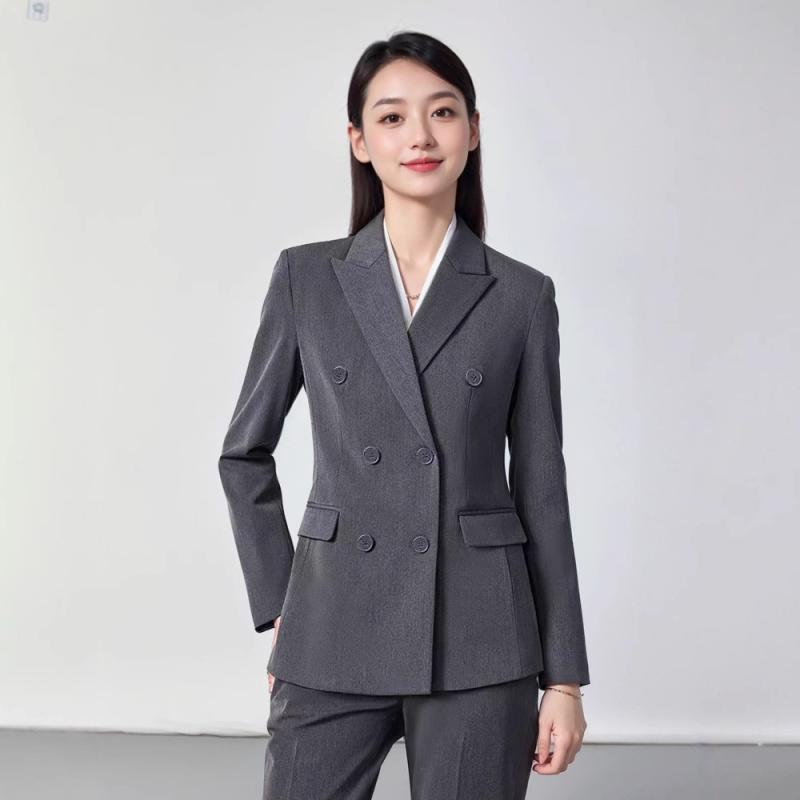 セットアップ レディース ダークグレー 長袖 テーラードジャケット シャツ パンツ 3点セット オフィス ビジネス 通勤 フォーマル ポリエステル ポリウレタン 伸縮性 上品 エレガント