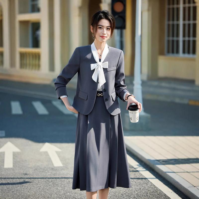 レディース スーツ 長袖 ビジネス オフィス フォーマル スカートセットアップ 通勤 面接 営業 事務服 仕事用 春秋冬 ポリエステル ストレッチ