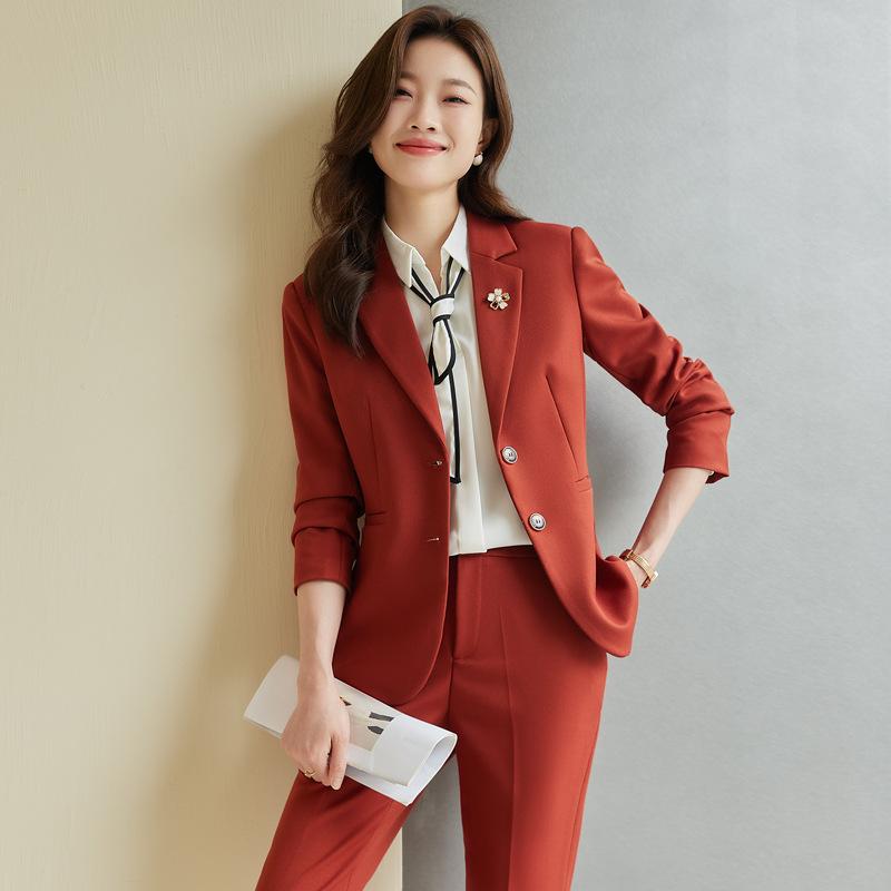スーツ レディース ビジネス オフィス セットアップ 秋冬 長袖 テーラードジャケット タイトスカート スラックス 制服 事務服 美容 宝飾店 接客 ユニフォーム ポリエステル 伸縮性 上品 エレガント