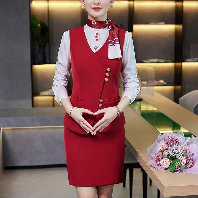 セットアップ レディース ベスト ジレ オフィス ビジネス 接客 受付 事務服 ユニフォーム 高級感 上品 エレガント 吸湿速乾 ポリエステル スパンデックス混 秋冬 ブラック