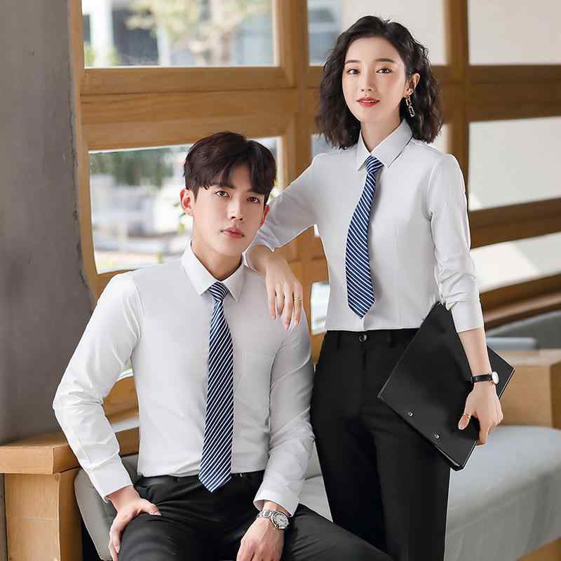 シャツ 男女兼用 ビジネス フォーマル オフィス 通勤 長袖 ワイシャツ ブラウス 白 ロイヤルブルー ピーコックブルー ベージュ 無地 スリムフィット 高級感 制服 ユニフォーム 作業着 ポリエステル 綿混