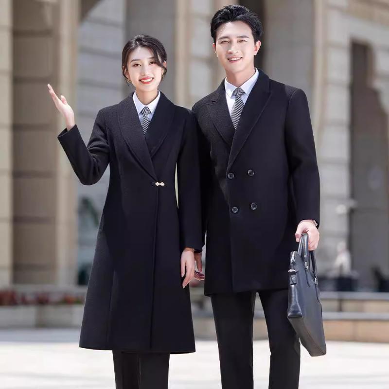 厚地の外套 男女兼用 メンズ レディース 商行為 執務室 泊まり 受け付け 通い かまい付ける 事務 ユニフォーム 制服 メルトン 羊毛調 朦々たる 真っただ中丈 テーラードカラー ダブル名取り草 黒 紺 ポリエステル ビスコース人絹 シワになりにくい 飛び切り 秋冬