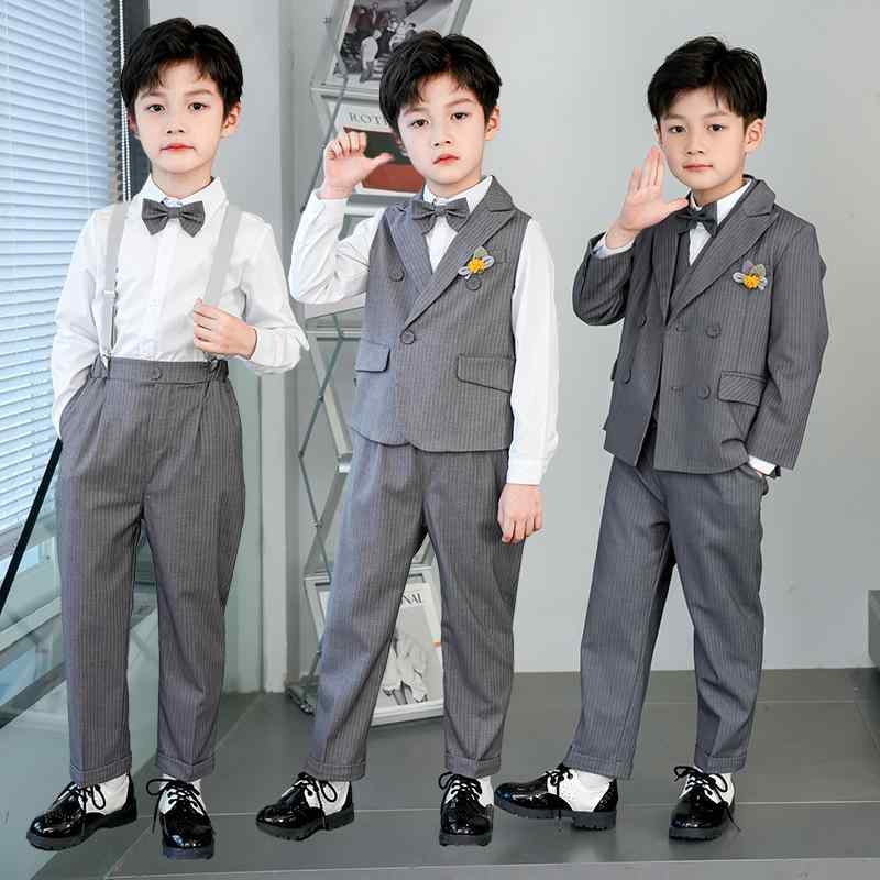 スーツ キッズ 男の子 ベスト ジャケット パンツ セットアップ ブリティッシュ 英国風 ストライプ柄 ベビー 誕生日 バースデー 結婚式 フラワーボーイ 発表会 セレモニー フォーマル ポリエステル 秋冬