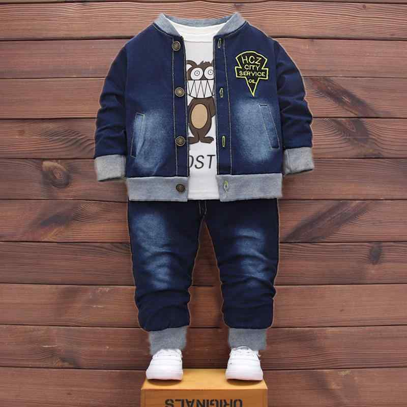 キッズ ベビー服 デニム セットアップ 男の子 女の子 キャラクター柄 アルファベット 刺繍 春秋 綿 コットン ニット素材 長ズボン 80cm 90cm 100cm 1歳 2歳 3歳 上下セット かわいい おしゃれ