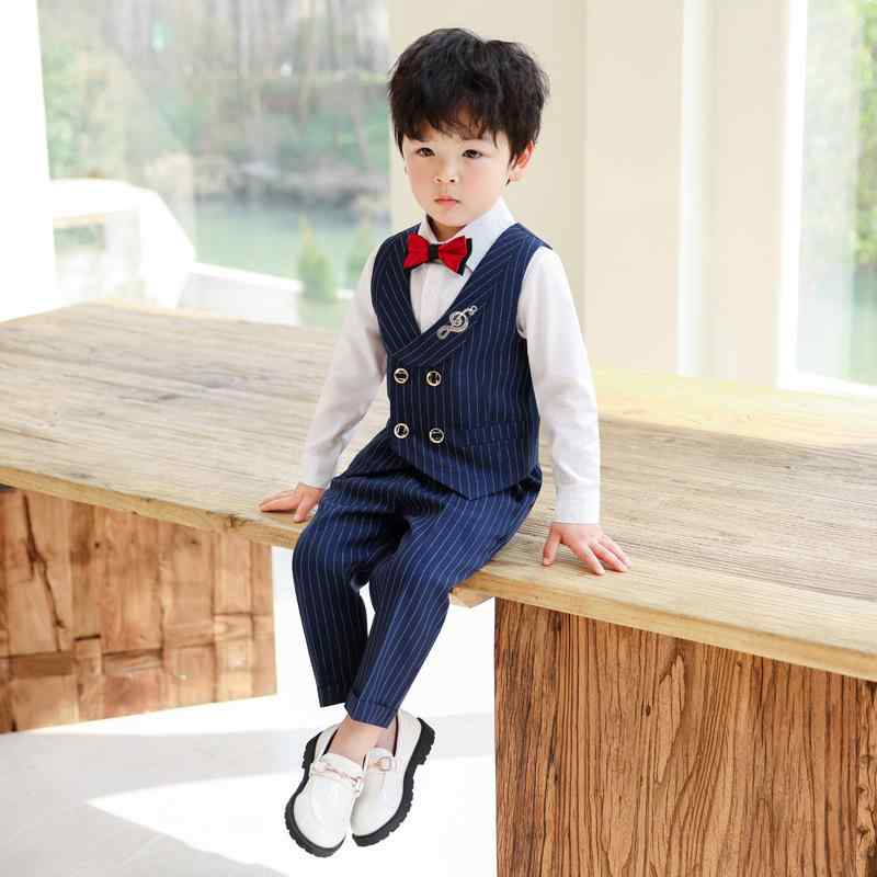 キッズフォーマル 男の子 ベスト スーツ セットアップ 春夏 ストライプ ブリティッシュスタイル 発表会 結婚式 誕生日 入園式 卒園式 演奏会 セレモニー 男児 幼児 小学生 ポリエステル