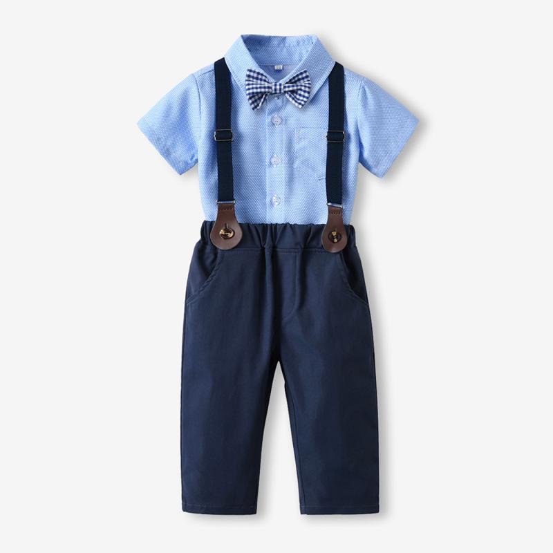 キッズ ボーイズ フォーマル 礼服 セットアップ 半袖シャツ コットン パンツスーツ 発表会 結婚式 セレモニー 誕生日 2点セット 春夏秋 無地 グリーン ブルー 韓国ファッション