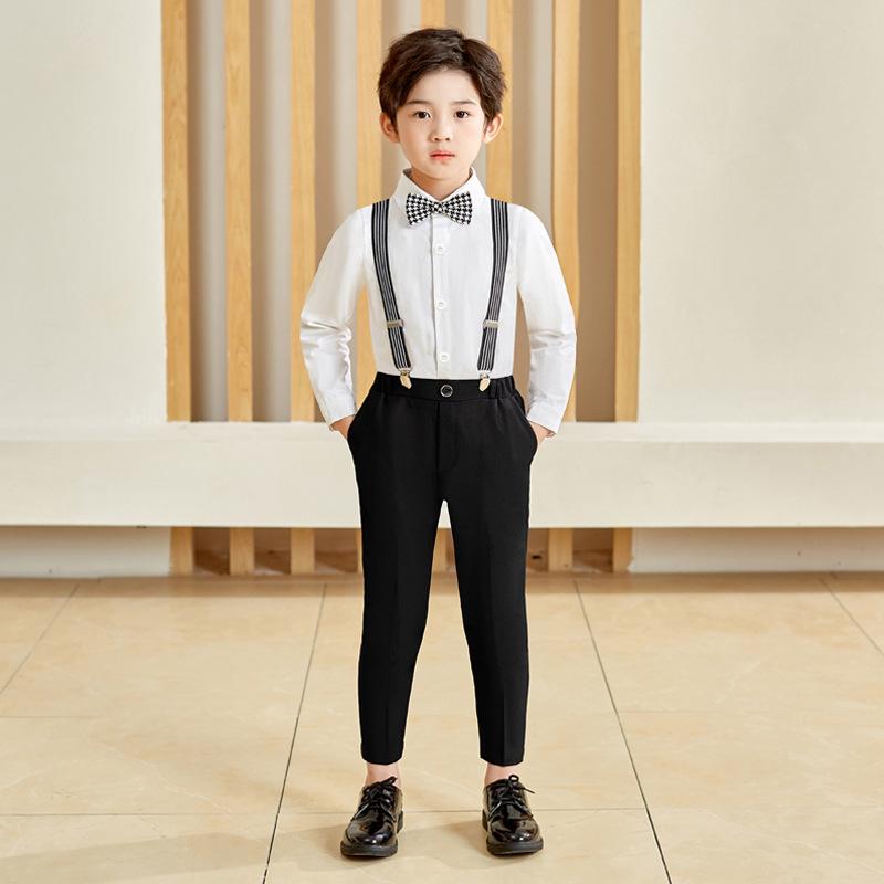 スーツ 男の子 フォーマル キッズ 入学式 卒業式 発表会 結婚式 七五三 セットアップ 長袖シャツ 長ズボン ベスト ジレ サスペンダー 紳士 ハンサム 綿 コットン 春秋 黒 白 ストライプ 4,442円
