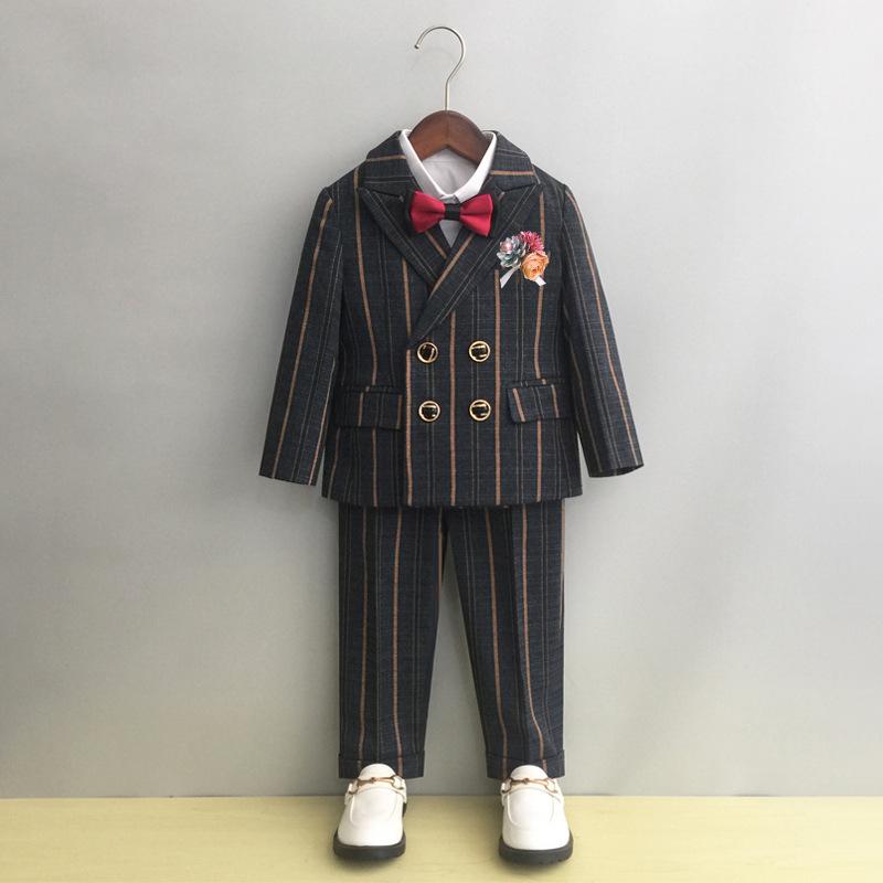 スーツ 男の子 キッズ ジュニア フォーマル 礼服 セットアップ 上下セット 秋冬 春秋 結婚式 披露宴 フラワーボーイ 発表会 演奏会 英国風 ダブルブレスト 長袖 ストライプ