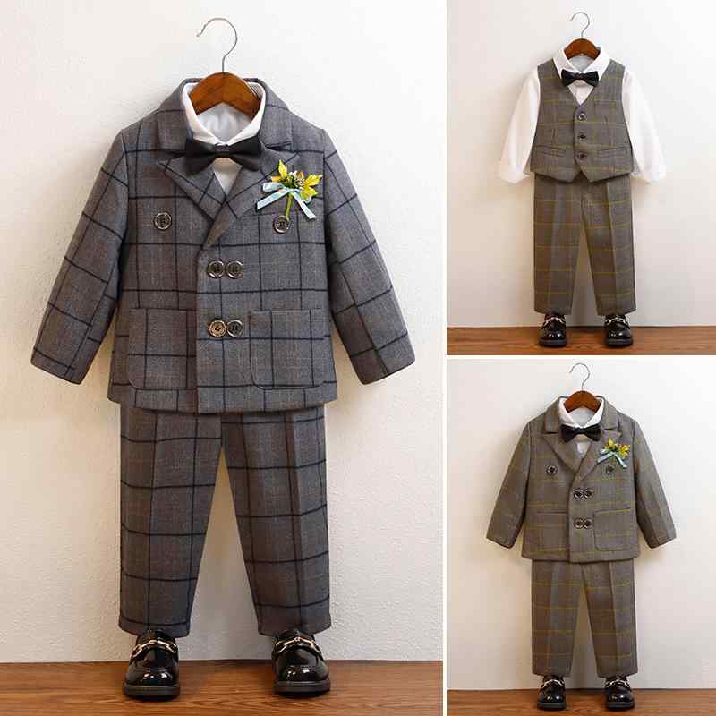 スーツ 男の子 キッズ フォーマル 西服 セット ベビー 子供服 英倫風 チェック柄 ダブルボタン 春秋 ポリエステル混紡 柔らか素材 入学式 卒業式 発表会 結婚式 七五三 バースデー 礼服 セレモニー