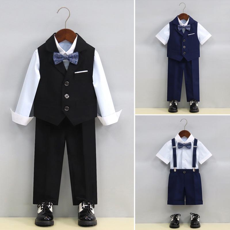 セットアップ 男の子 キッズ 子供 幼児 小学生 ベスト ジレ サロペット オーバーオール スーツ 春夏秋 フォーマル 結婚式 発表会 セレモニー 誕生日 記念日 リングボーイ 英国風 おしゃれ 上品 ポリエステル混紡 ダークブルー ブラック