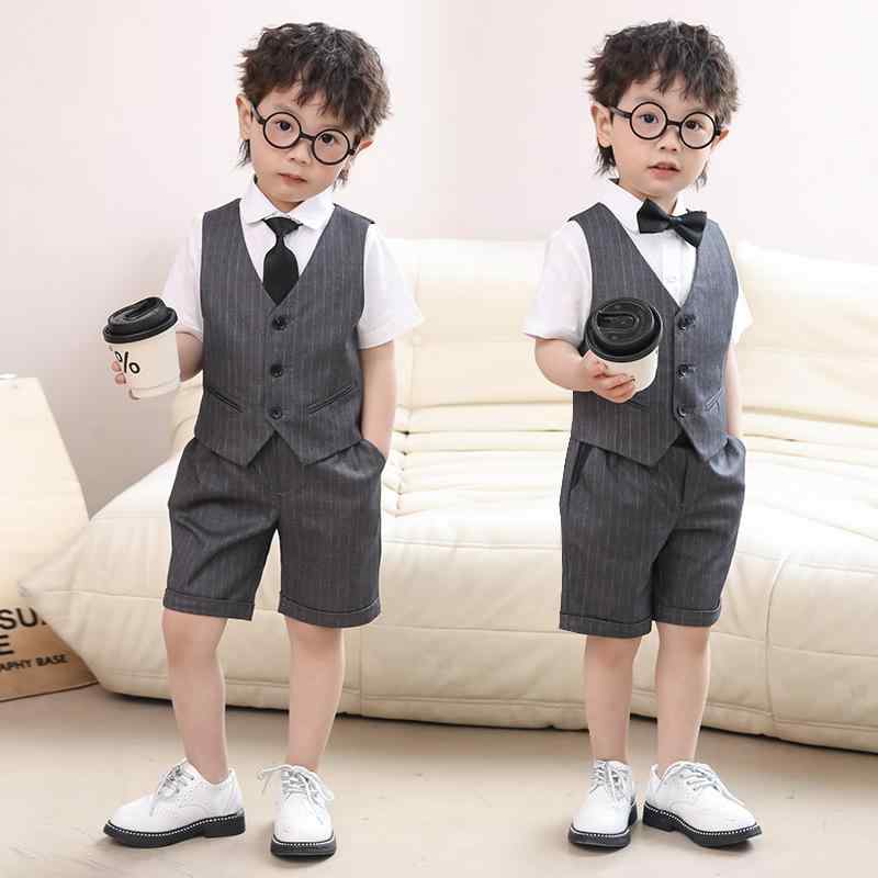 スーツ キッズ 男の子 フォーマル セットアップ 発表会 結婚式 入学式 卒園式 セレモニー ベスト付き スリーピース シングルボタン 長袖 長ズボン ポリエステル 綿混 韓国風 グレー 春夏